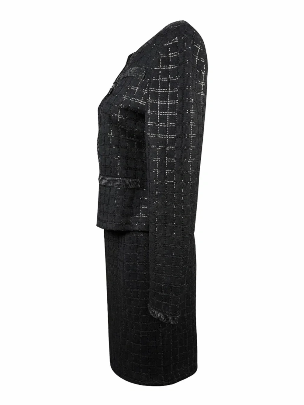 St John Evening Santana Knit Skirt Suit Set Black Metallic Sparkle Size 4 USA - Picture 7 of 14